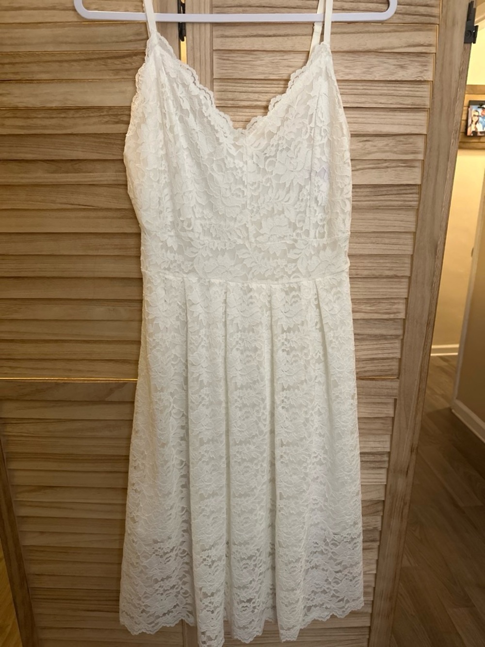 White Lace Midi Dress with Spaghetti Straps